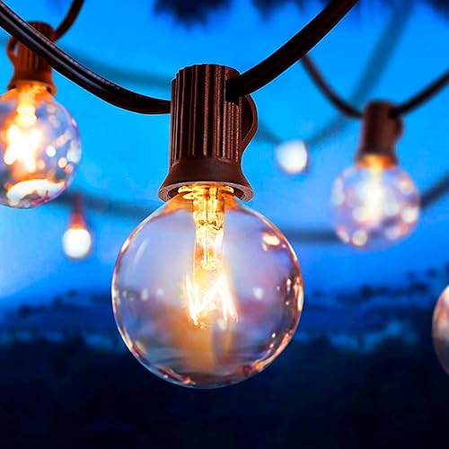 NICONIK Patio String Light 25FT, 25 Bulbs(2 Spare) /5W & 2FT Extended Plug Cord, IP44 Waterproof Glass Edison Globe Outdoor Lights, Connectable Hanging Garden Light for Backyard Balcony Party Décor