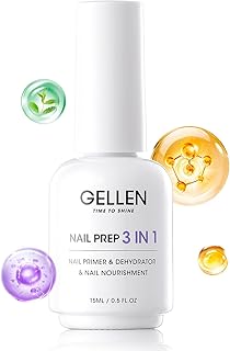 GELLEN Nail Primer and Dehydrator, 3-in-1 Acid-free Nourishing Nail Prep for Gel & Acrylic Nails, Gentle with Squalane VE Promote Health, 15ML 3s Air Dry Dehydrate Long-lasting Nails Art Supplies