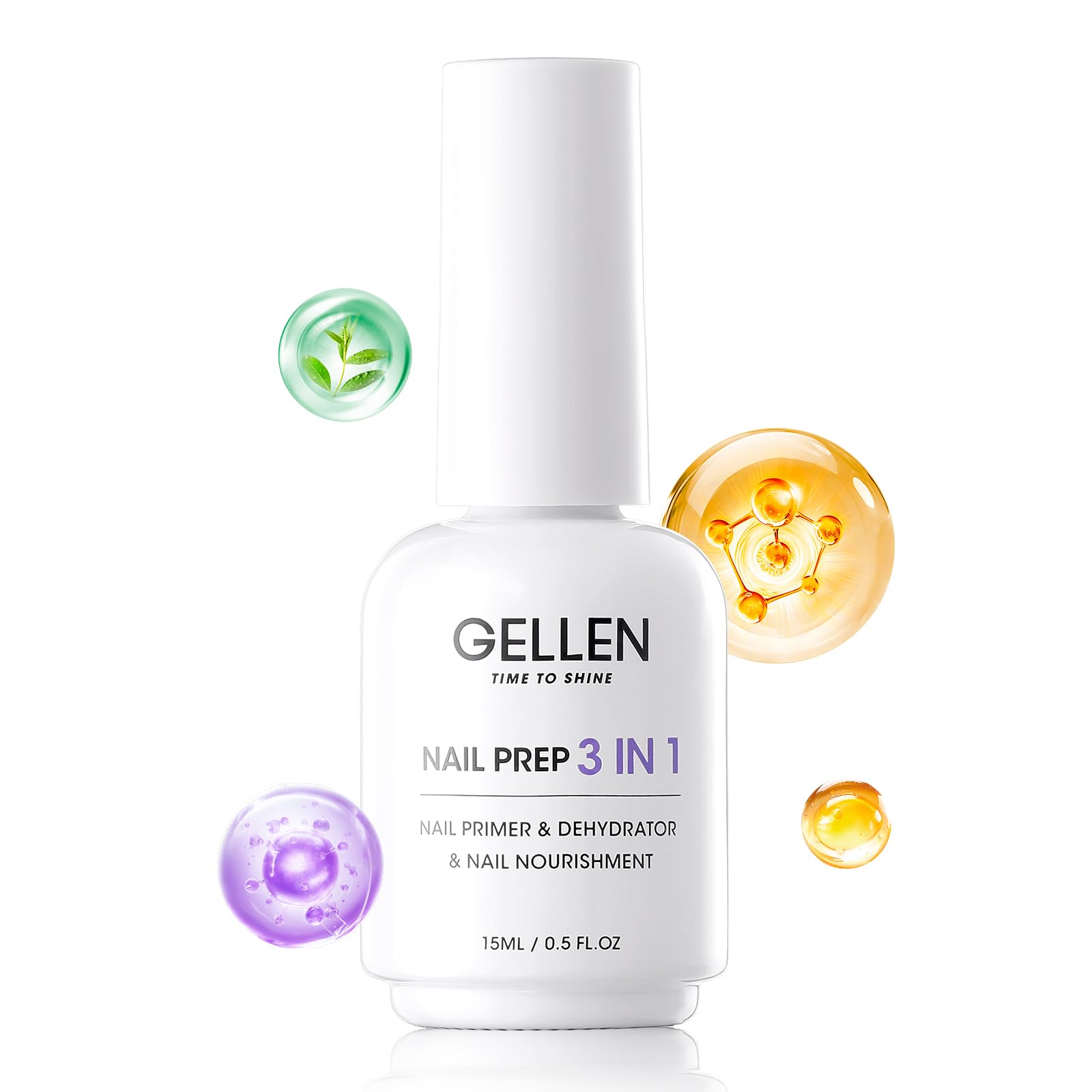 GELLEN 3-IN-1 Nail Prep Dehydrator and Primer, 3s Air Dry, 15ML Acid-free