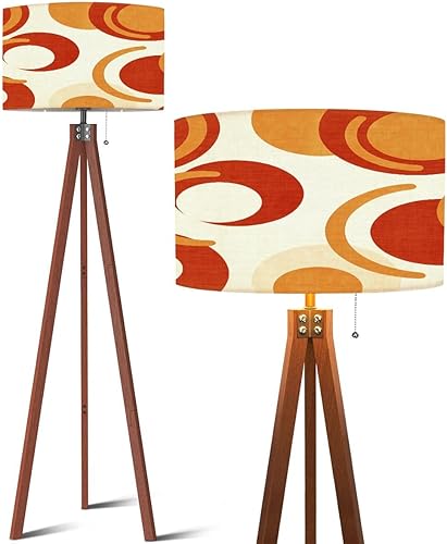 Trípode de madera, lámpara de pie con diseño de remolino ondulado, psicodélico, estilo Groovy, años 70, estilo de mediados de siglo, naranja, retro,