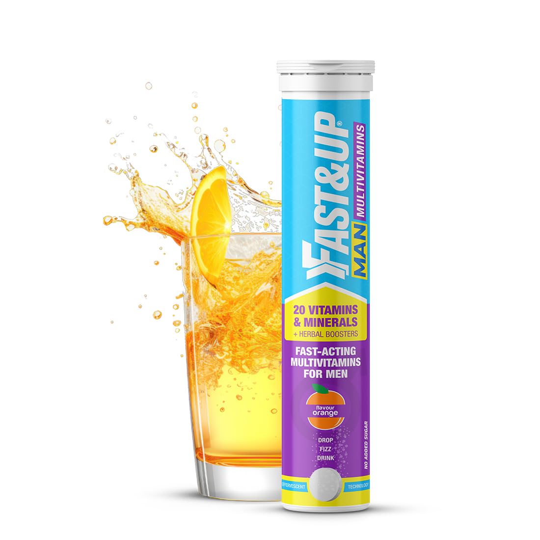 Fast&Up Man Multivitamin (20 Effervescent tablets) | Added Nitric Boosters and Stress relievers | Overall Wellbeing and Strength |Supports Active Lifestyle- Tangy Orange flavor