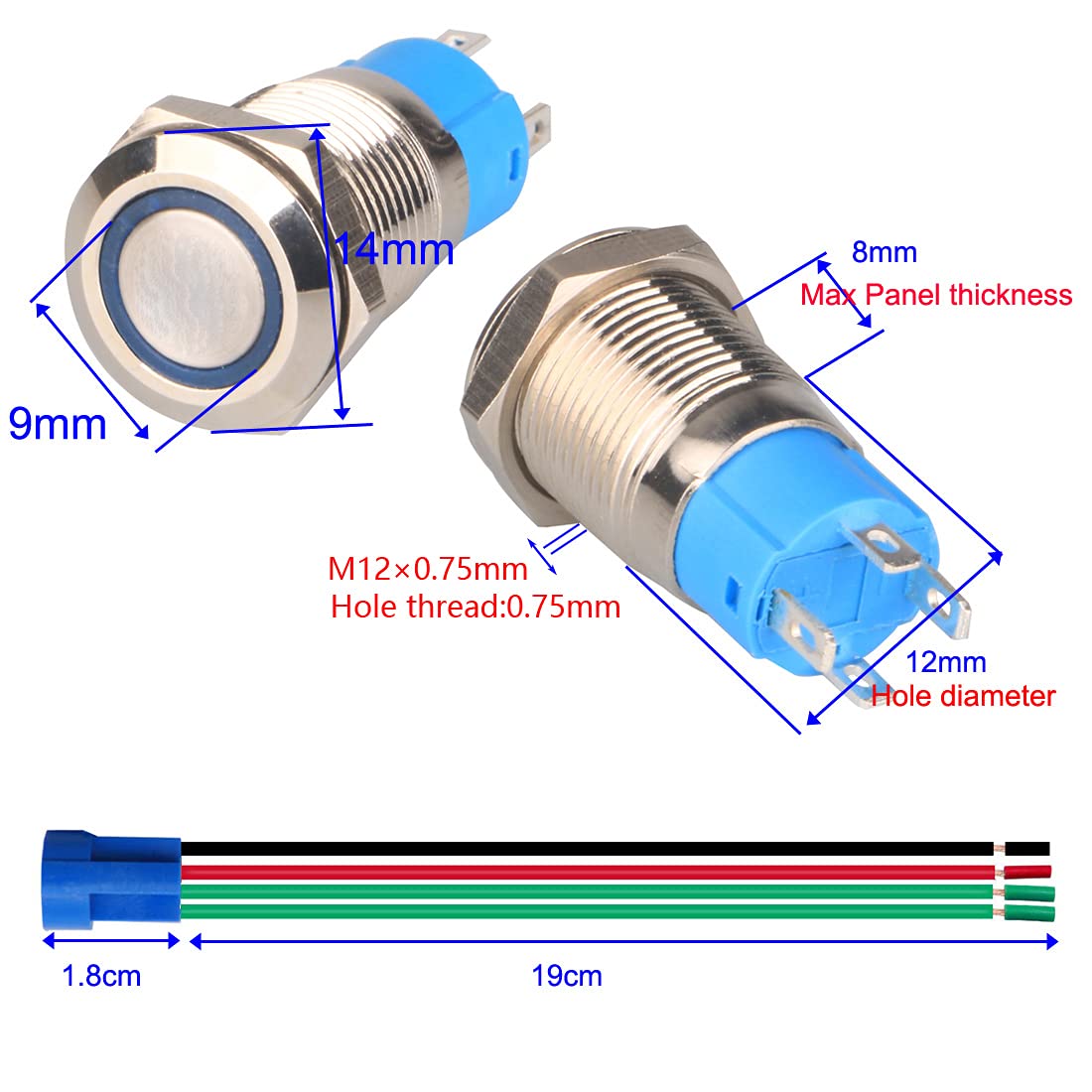 Interruttore A LED Pulsante A Pedale 16MM 12V Ve Con Luce - Foto 10