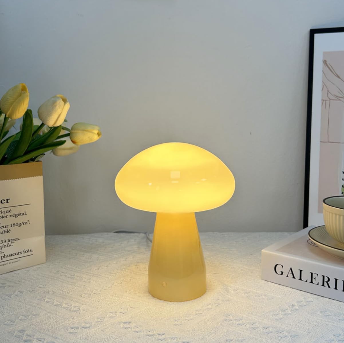 Retro Glass Table Lamp Creative Cute Mushroom Bedroom Table Light Bedside Lamp Vintage Decorative Table Lighting Night Light for Living Room, Bedroom