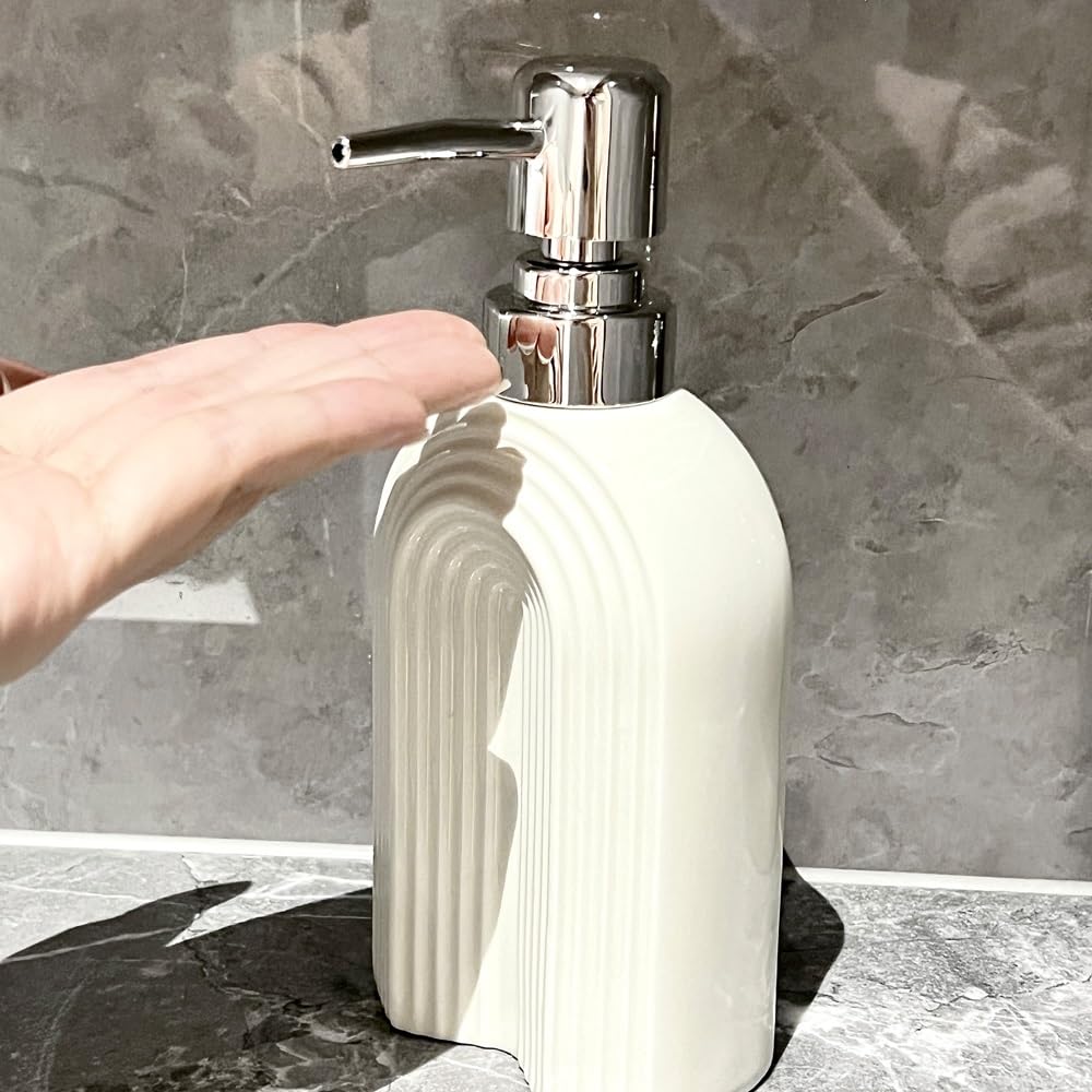 Dispenser di Sapone in Ceramica con Pompa, flacone Dispenser for lozione dal Design Semplice, Dispenser di Sapone Liquido Ricaricabile for Cucina, Bagno, Toilette(Silver)
