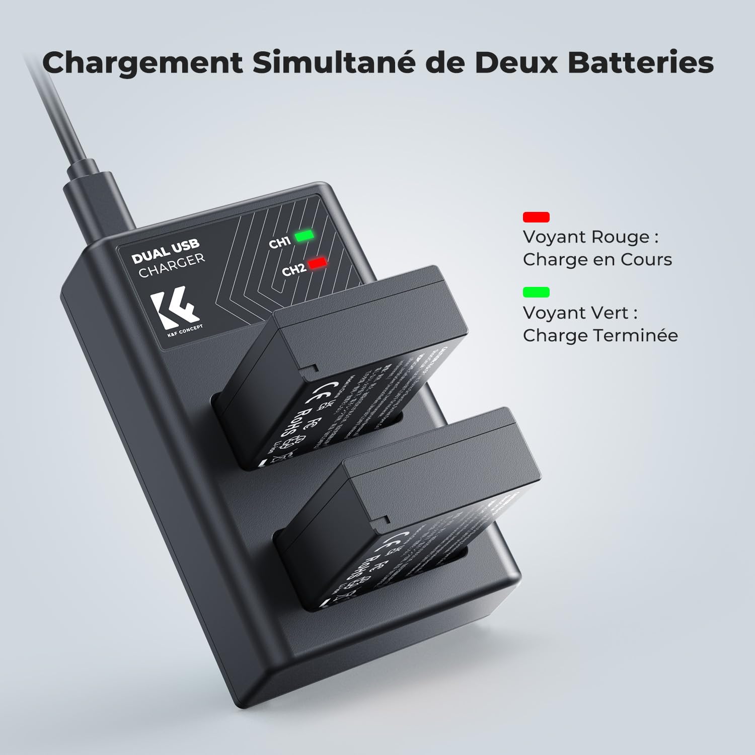 K&F CONCEPT LP-E17 Batterie de Rechange et Chargeur USB Double pour Canon EOS R50 R100 RP R10 R8, Powershot V1, T8i T7i T6i T6s SL2 SL3 M3 M5 M6 200D 750D 760D 800D 8000D