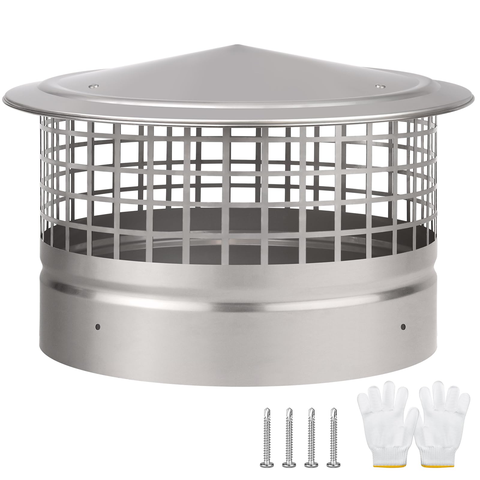 Photo 1 of 12 Inch Round Chimney Cap,Cone Top Chimney Cap with Screen,Roof Rain Wood Stove Pipe Cover Guard Outside Topper,Fireplace Exhaust Cover for 12"Stove Pipe-304 Stainless Steel,Maximize Airflow