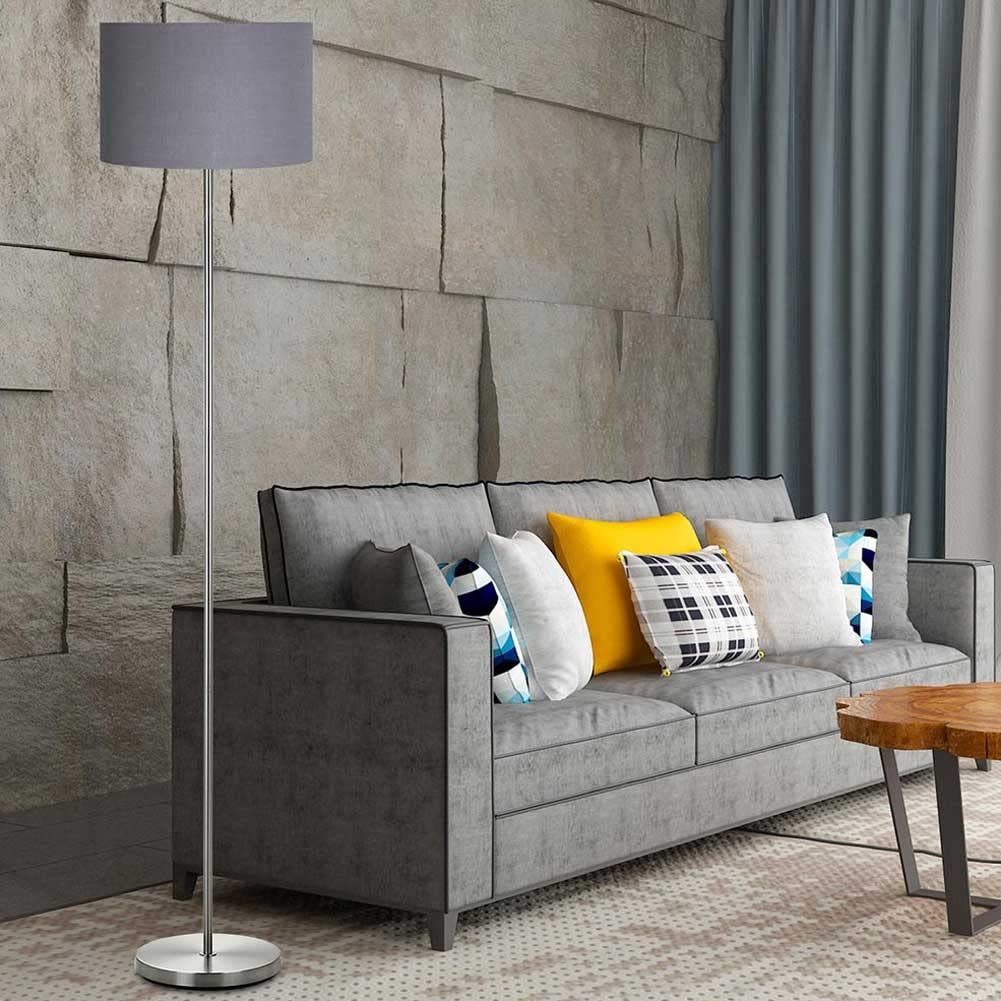 Lampada Piantana Da Terra Bakaji - Altezza 160cm, Paralume Tessuto, Interruttore A Pedale, Grigio - Foto 10