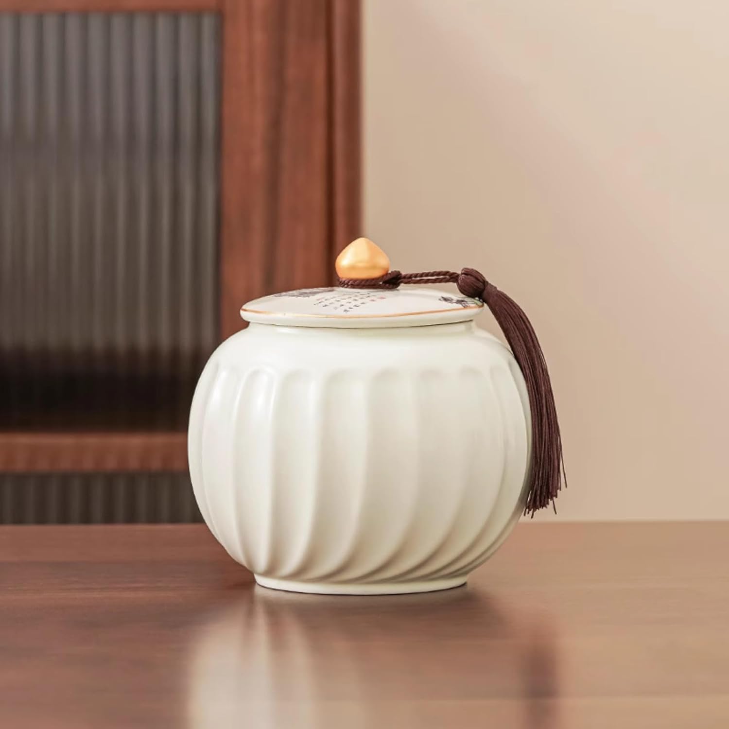 Ceramics Tea Caddy, 900ml 30.6oz, Chinese Kung Fu Tea Set Storage Canister