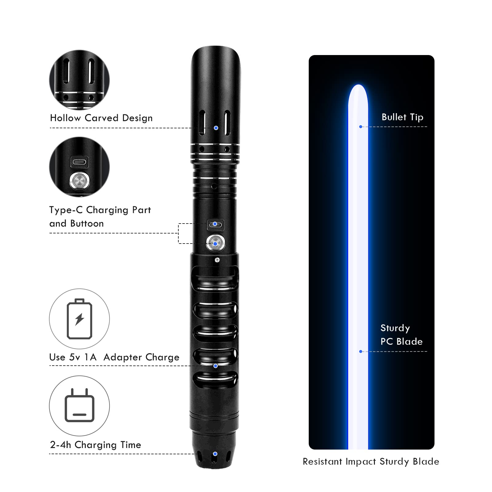 CVCBSER Dueling Lightsaber, 15 Colors Changeable with 12 Mode Sound Effect Premium Metal Handle Sturdy Blade Light Saber (RGB-X-Black)