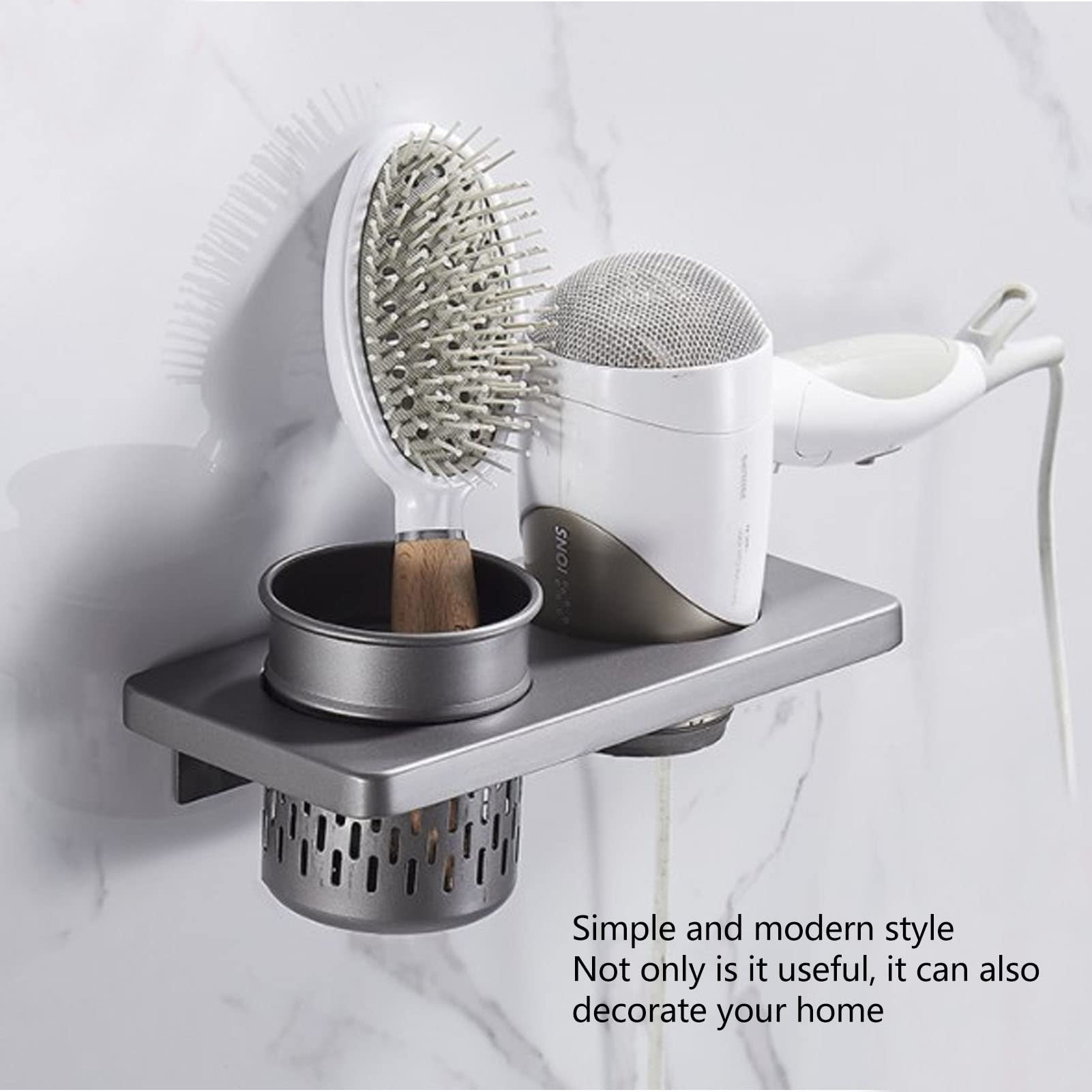 Hair Dryer Holder, Wall Mounted Blow Dryer Organizer, Aluminum Alloy Hair Dryer Rack with Screws, Universal Straightener Organizer Blow Storage for Bathroom Salon Bedroom Black