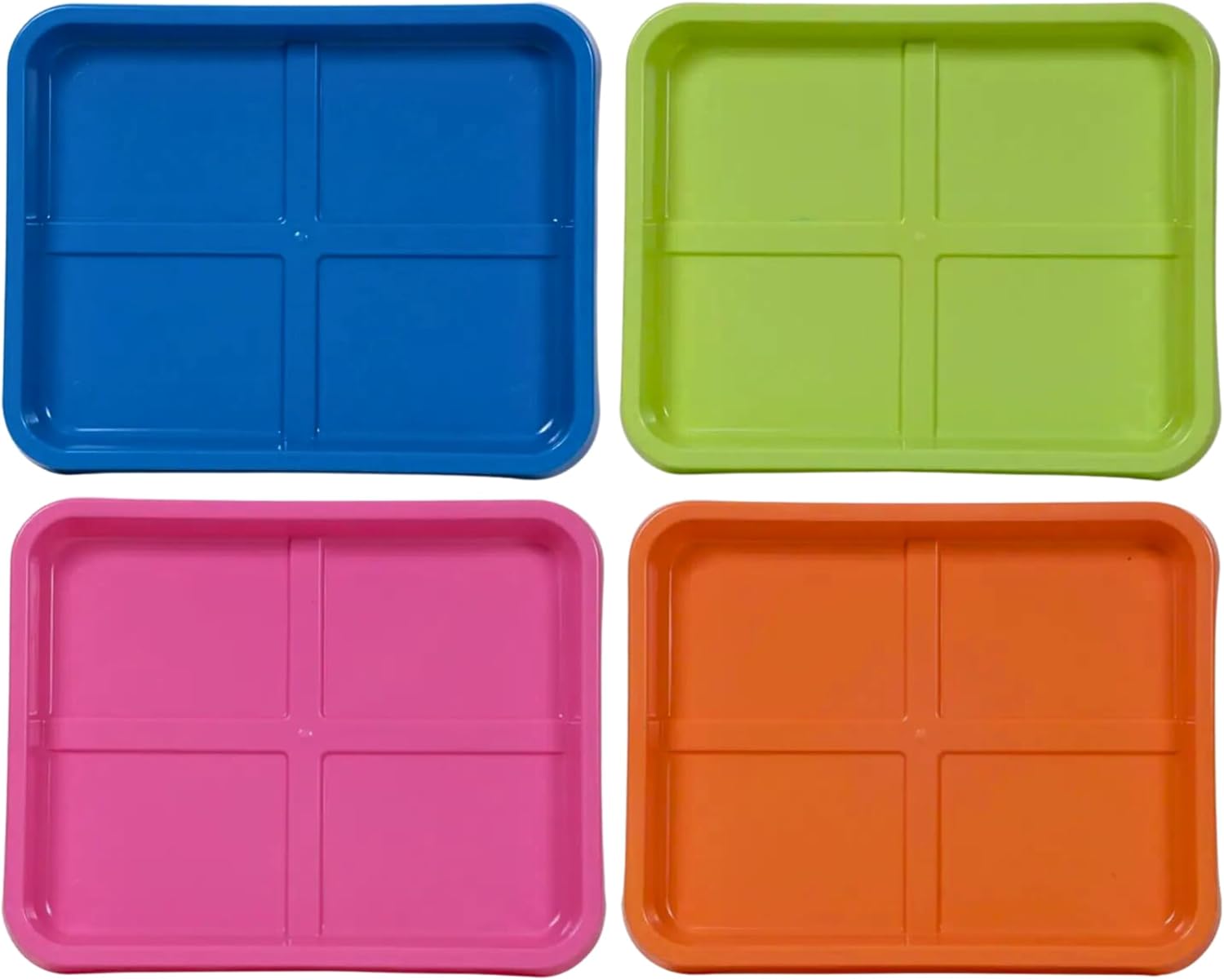 Plastic Activity Trays (10x8 in.), Assorted Multipurpose Brightly Colored Stackable Plastic Organizer Arts & Crafts Accessories Reusable Storage for Home Classroom, 4 ct. (Color May Vary)
