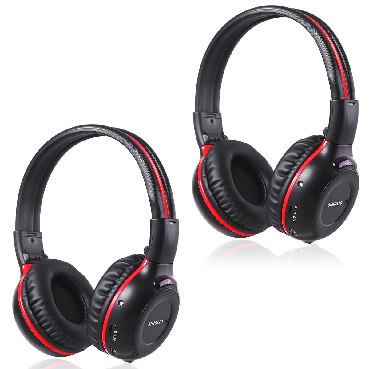 SIMOLIO 2 Paquet de Deux Canaux Infrarouge Casque pour Les Enfants Garçons Filles, Portable Durable Réglable Écouteur sans Fil IR pour Lecteur DVD Voiture Véhicule, Cordon AUX, Sac Transport, SM-561B2