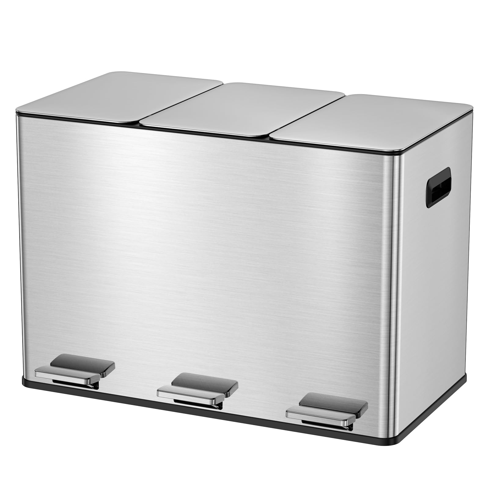 Pattumiera da cucina, 3 x 15 l, pattumiera a 3 scomparti per riciclaggio e rifiuti, coperchi con chiusura ammortizzata e chiusura ermetica, secchi interni rimovibili, pattumiera in acciaio inox, con