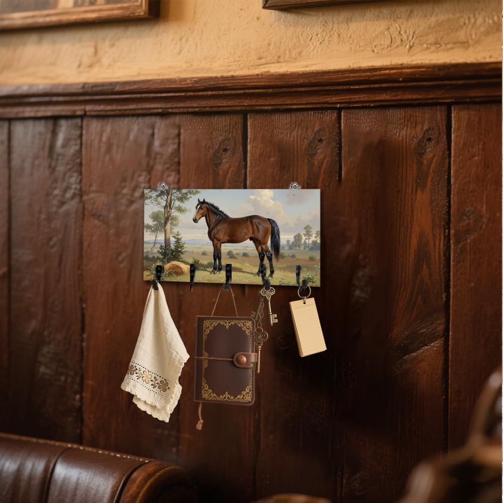 Horse Key Holder Key Hooks Wall Mounted Wooden Key Racks with 5 Hooks Key Storage Organizer House Key Hanger for Wall Decor Door Entryway Hallway Kitchen New Home Gift image 5