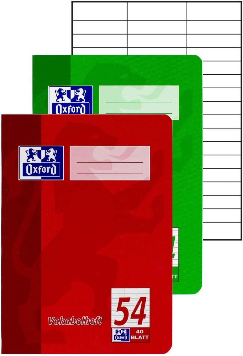 Oxford Vocabulary Book A4 Line 54 (3 Columns) 40 Sheets Red and Green (Pack of 10)
