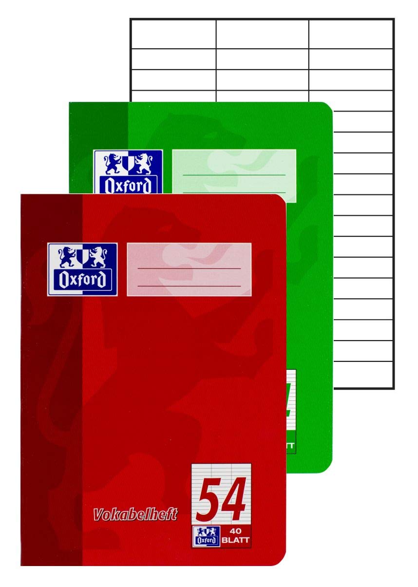 Oxford Vokabelheft, A4, Lin. 54 (3 Spalten), 40 Blatt, rot und grün, 10 Stück