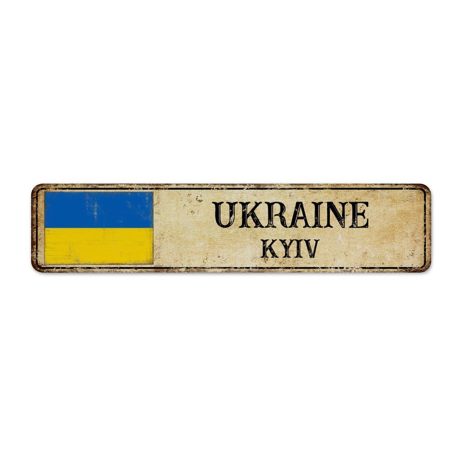 Autravelco Style-1 Ukraine Kyiv Metal Signs Outdoor 4X18 Inch Farmhouse Kitchen Office Entryway Man Cave Decor Garage Signs National Country Souvenir Road Wall Art Plaques For Laundry
