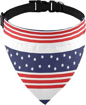 Independence Day Dog Bandanas with Adjust Buckle USA Flag with Stripes Stars Pet Triangle Scarf Washable Dog Bandana Collar July Fourth one Size
