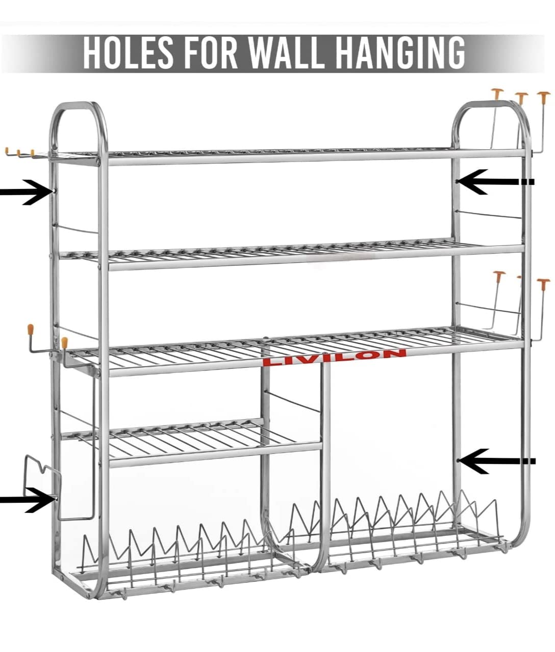 L LIVILON Wall Mount Kitchen Utensils Dish Rack | Stainless Steel Utensil Rack/Stand | Dish Stand/Holder| Utensils Rack with Plate & Cutlery Stand (31x30x10 Inches)(LVSTLSTLST EE-9) offers donot miss 4 L LIVILON Wall Mount Kitchen Utensils Dish Rack | Stainless Steel Utensil Rack/Stand | Dish Stand/Holder| Utensils Rack with Plate & Cutlery Stand (31x30x10 Inches)(LVSTLSTLST EE-9) offers donot miss