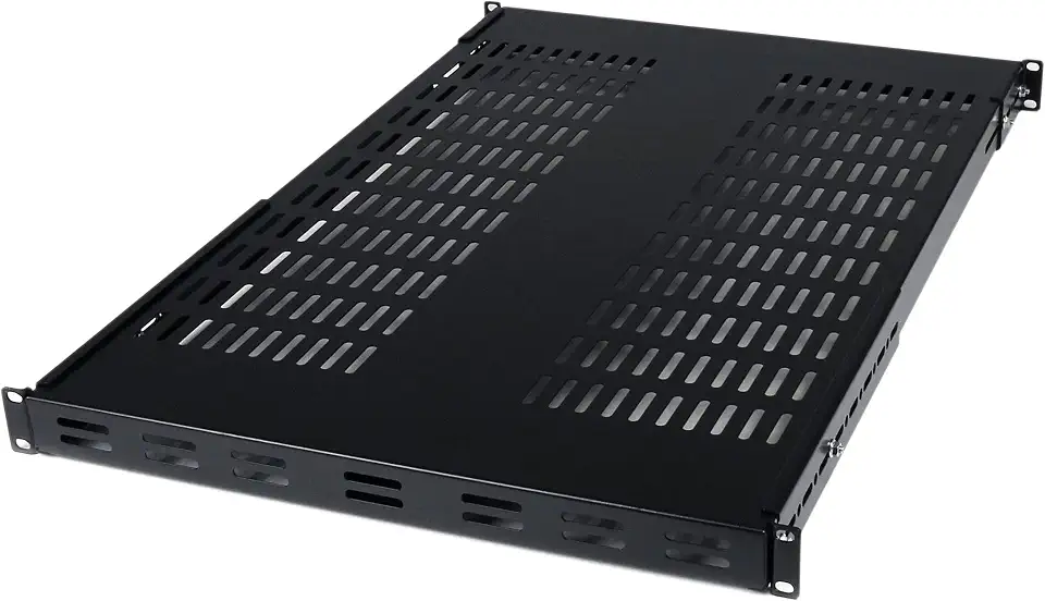 Startech com 1U Adjustable Vented Server Rack Mount Shelf - 175lbs - 19.5 to 38in Adjustable Mounting Depth Universal Tray for 19" AV/Network Equipment Rack - 27.5in Deep (ADJSHELF) | 19.5-38in adjustable mounting depth, 27.5in deep universal tray, S