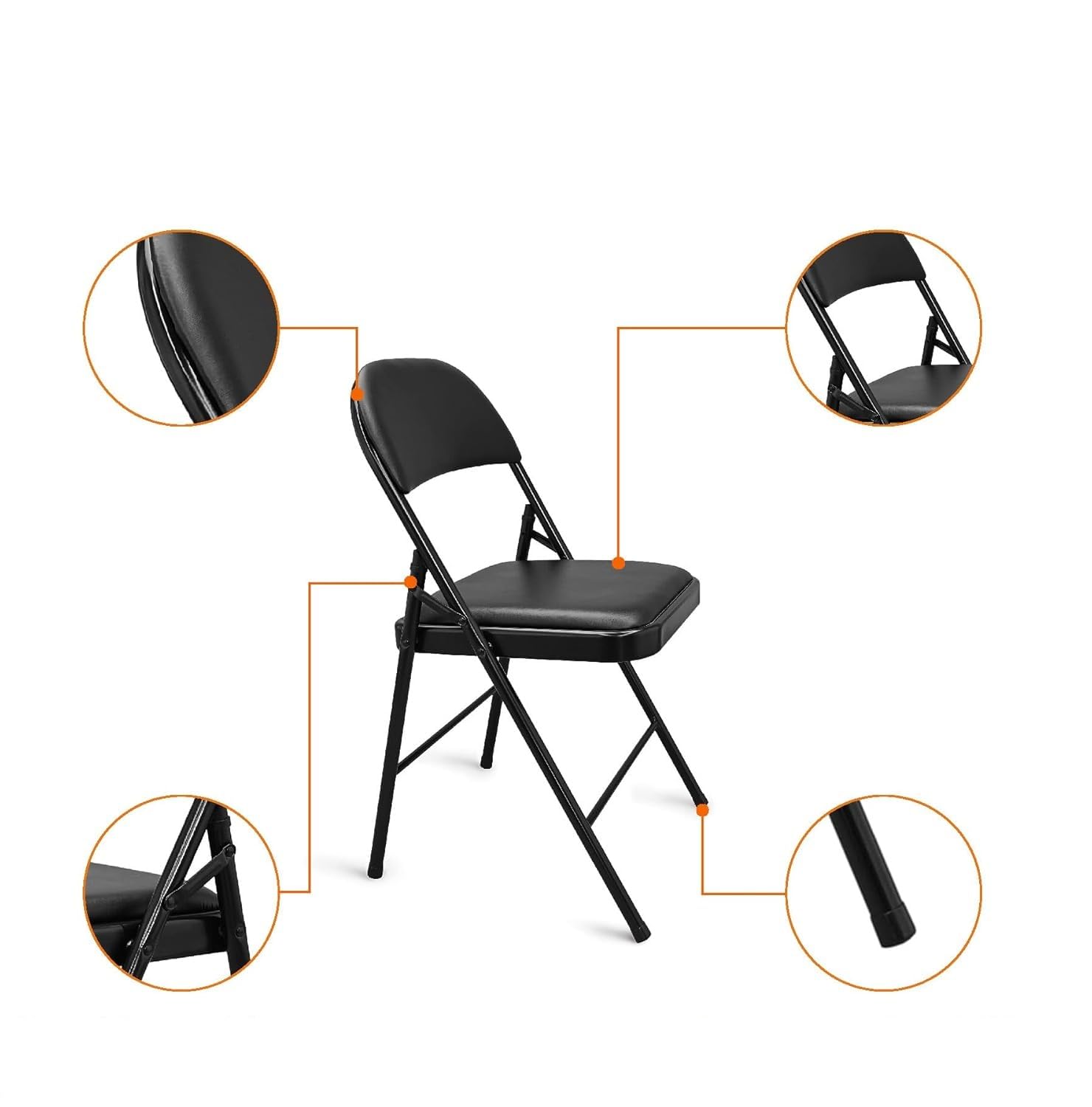 Set di 4 Sedie Pieghevoli nere, Robuste, imbottite con struttura in metallo – portata 140 Kg ideale per ufficio scrivania Sedia Pieghevole Salvaspazio