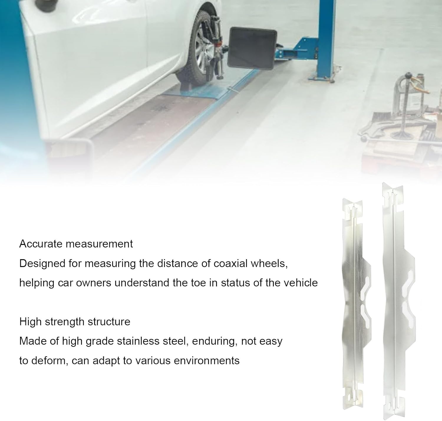 Denash 2Pcs Wheel Alignment Tool Kit, Stainless Steel Toe Alignment Tool Plates with 2Pcs 3 Meters Tape Measures for Vehicles Tire Repair