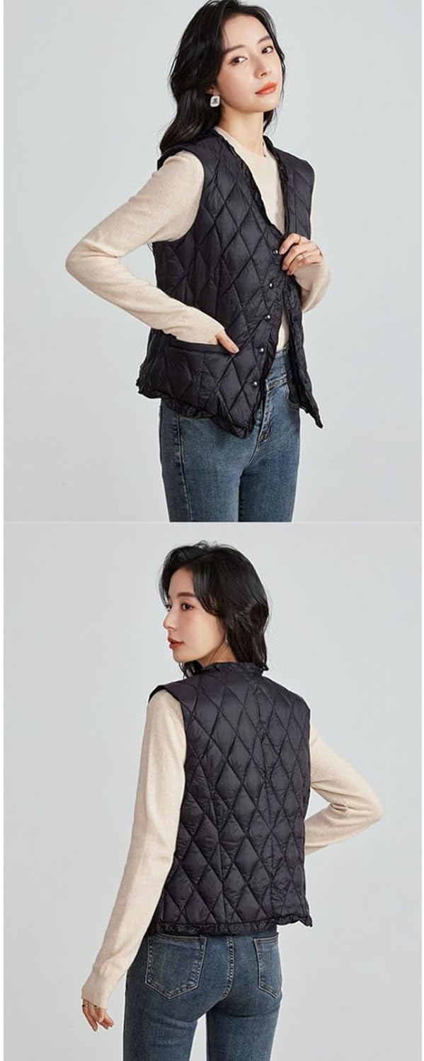 [Monotory] ダウンベスト 中綿ベスト レディース 春秋冬 着痩せ ゆったり 大きいサイズ ノースリーブ Vネック ボタン