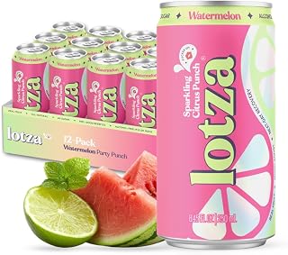 Lotza Sparkling Non-Alcoholic Adaptogen Drink with Electrolytes | Non-Alcoholic Mocktail & Drink Mixer| Antioxidants & Real Fruit (Pack of 12) Watermelon