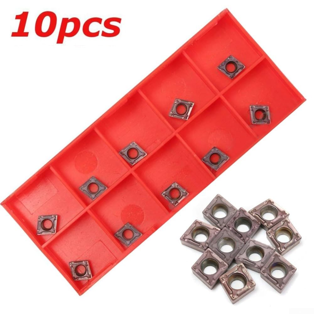 Zilimontt CCMT060204 VP15TF Inserti di tornitura in carburo 10 pezzi, inserti per tornio rivestiti in TiAlN per acciaio e ghisa, inserti indicizzabili CCMT0602 per torni CNC e