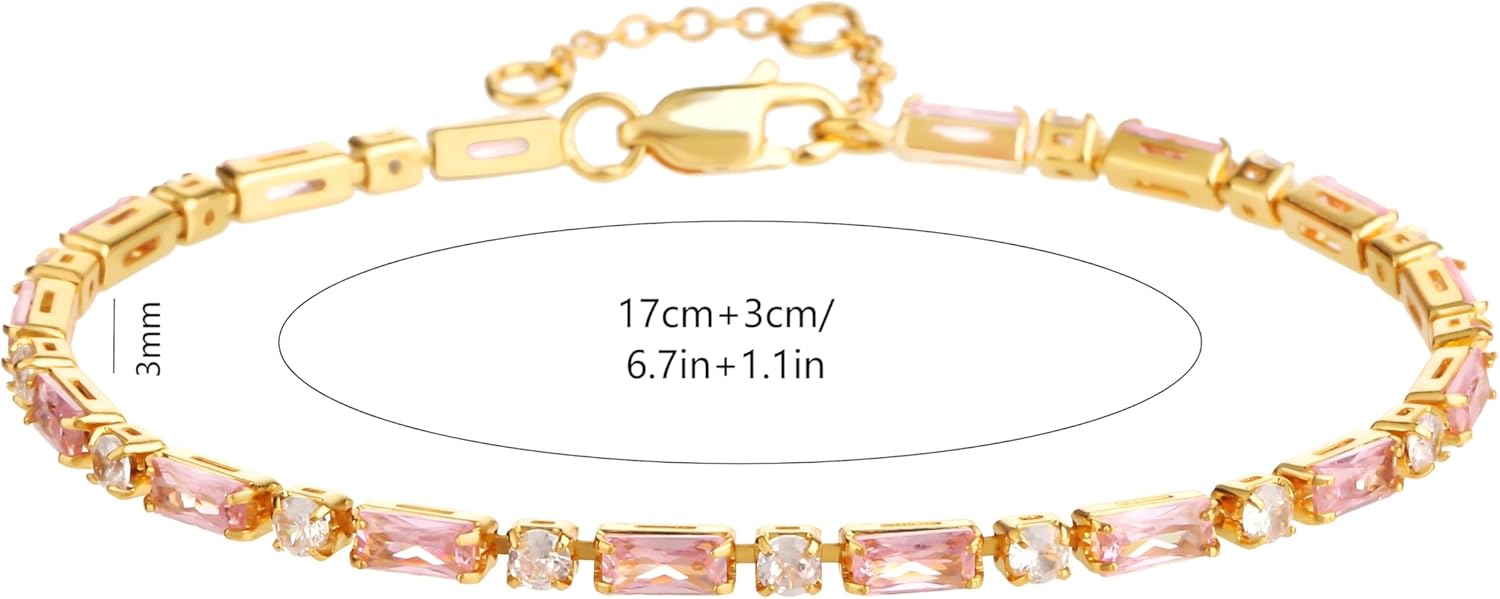 18K Gold-Plated Purple/White Two-tone Cubic Zirconia Tennis Bracelet | Exquisite Gold Tennis Women's Bracelet - Image 5