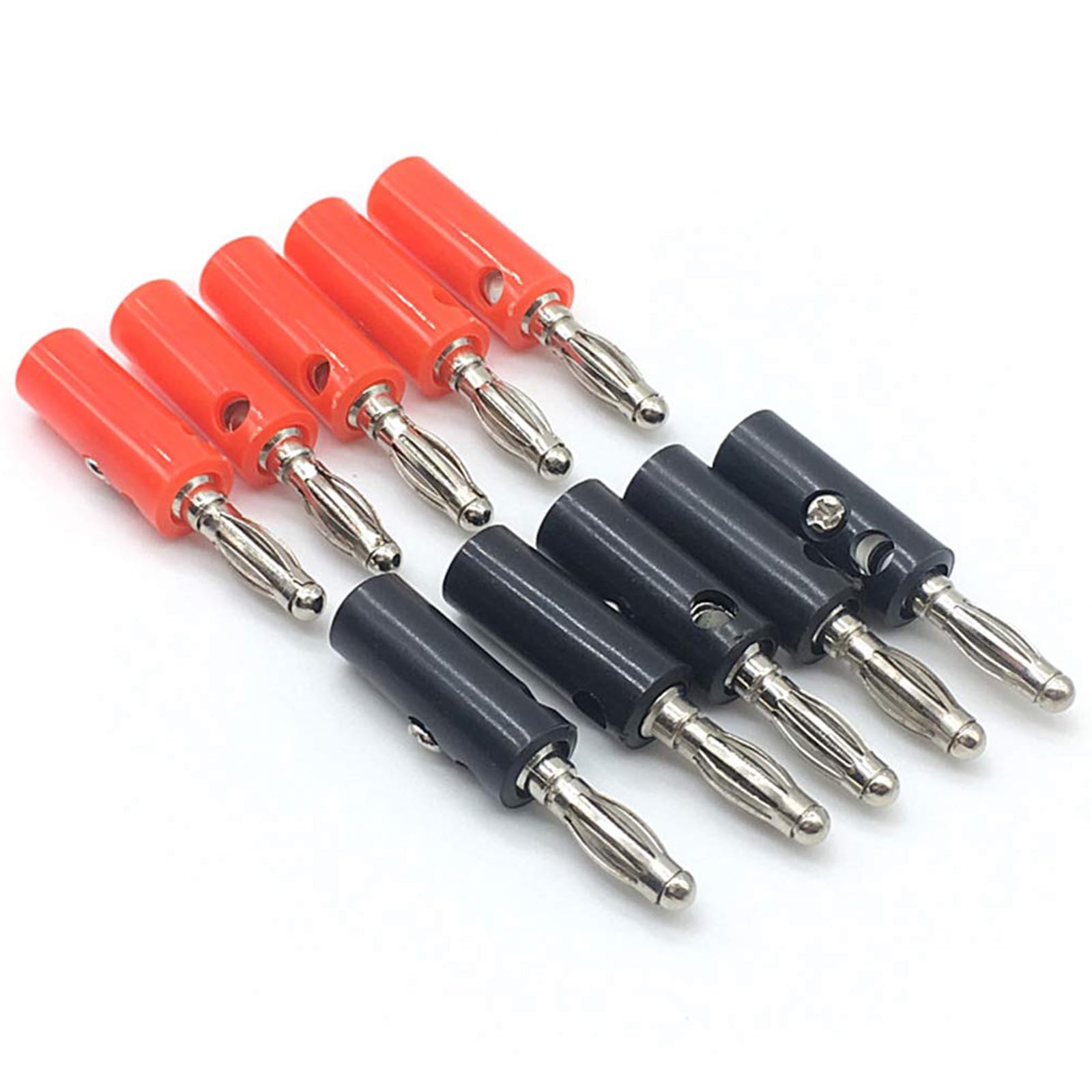 Lot de 10 fiches bananes de 4 mm - Noir et rouge - Connecteurs pour haut-parleurs audio, amplificateur