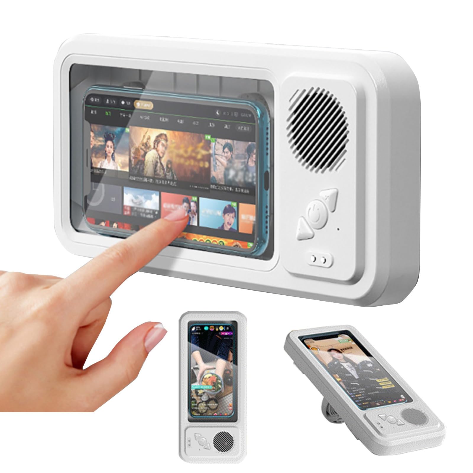 Shower Phone Holder Waterproof,with Wireless Bluetooth Speaker,Anti Fog Touchscreen,Shower Phone Case Bathroom Kitchen Wall Mount for All Cell Phone Up to 7", Gifts for Men Women Kids (Color : Bianco