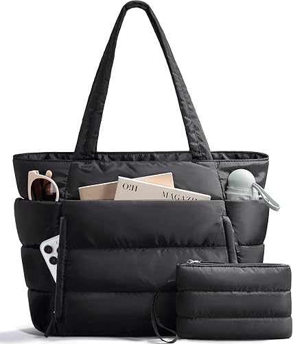 Bolsa Tote Acolchada para Mujeres, Bolsa de Mano de Trabajo Ligera y Esponjosa para Maestras y Enfermeras, Bolsa de Hombro Acolchada para Escuela,