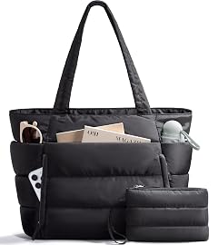 Puffer Tote Bag for Women Lightweight Puffy Work Handbag Teacher Nurse Quilted Shoulder Bag for School Travel Gym