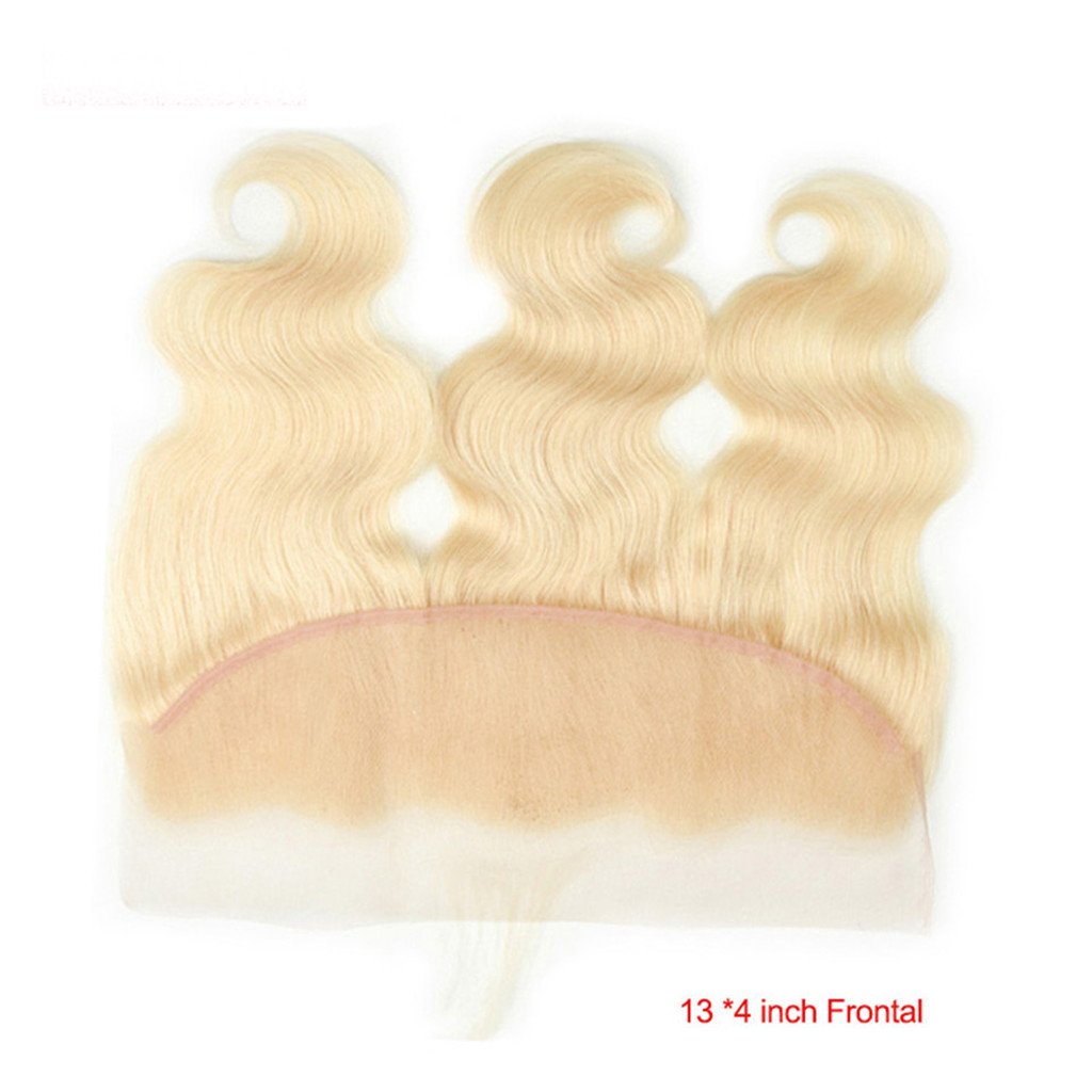 XRS Hair Wig #613 Blonde Ear To Ear Full Lace Frontal Closure 13x4" Body Wave Brazilian Virgin Real Human Hair Lace Front Closures Top Extensions With Baby Hair Bleached Knots 8Inch