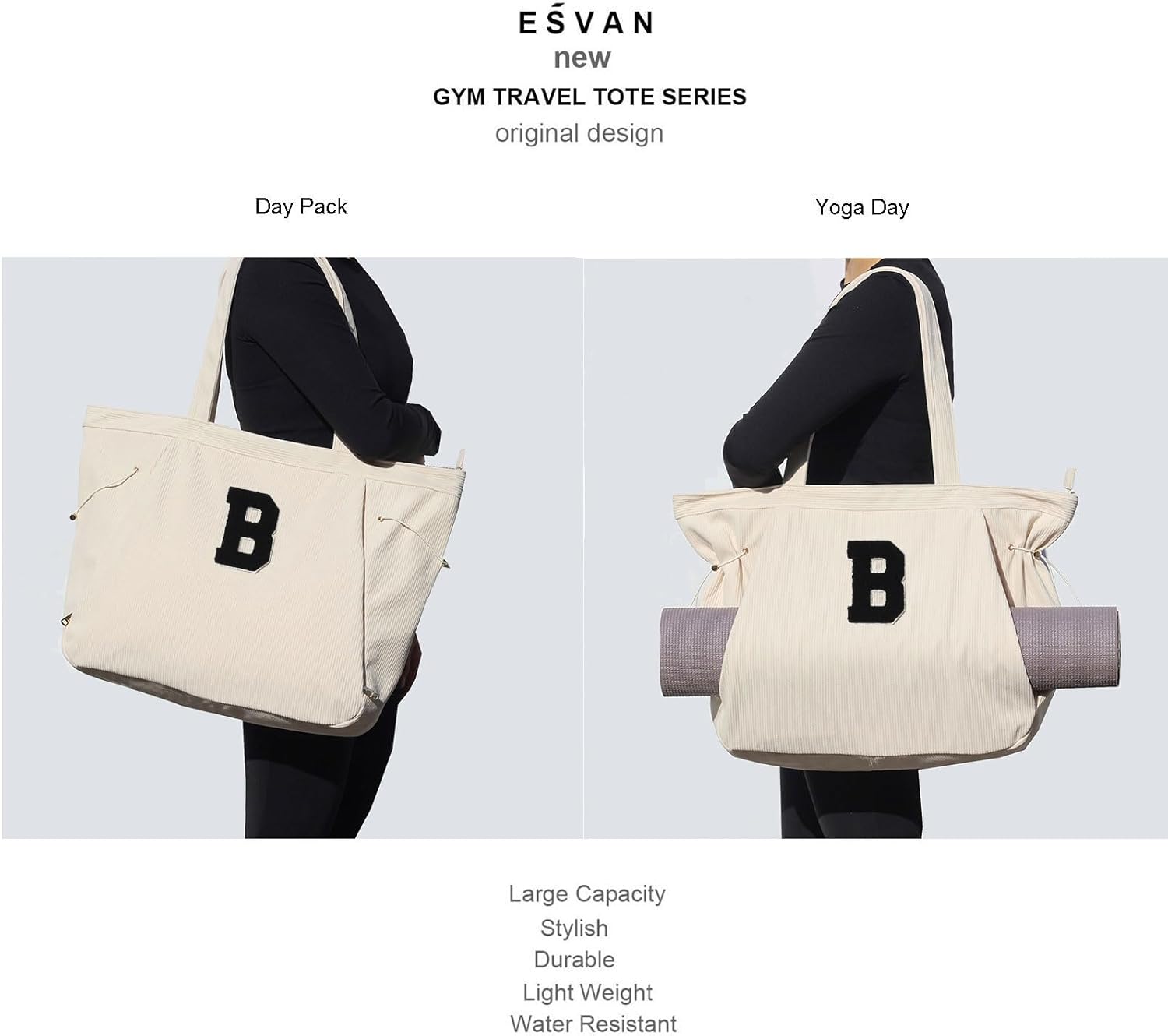 ESVAN Corduroy Yoga Tote Bag Gifts for Women Drawstring Yoga Mat Bag for Office Workout Travel Carryall Pilates Gym - Image 5