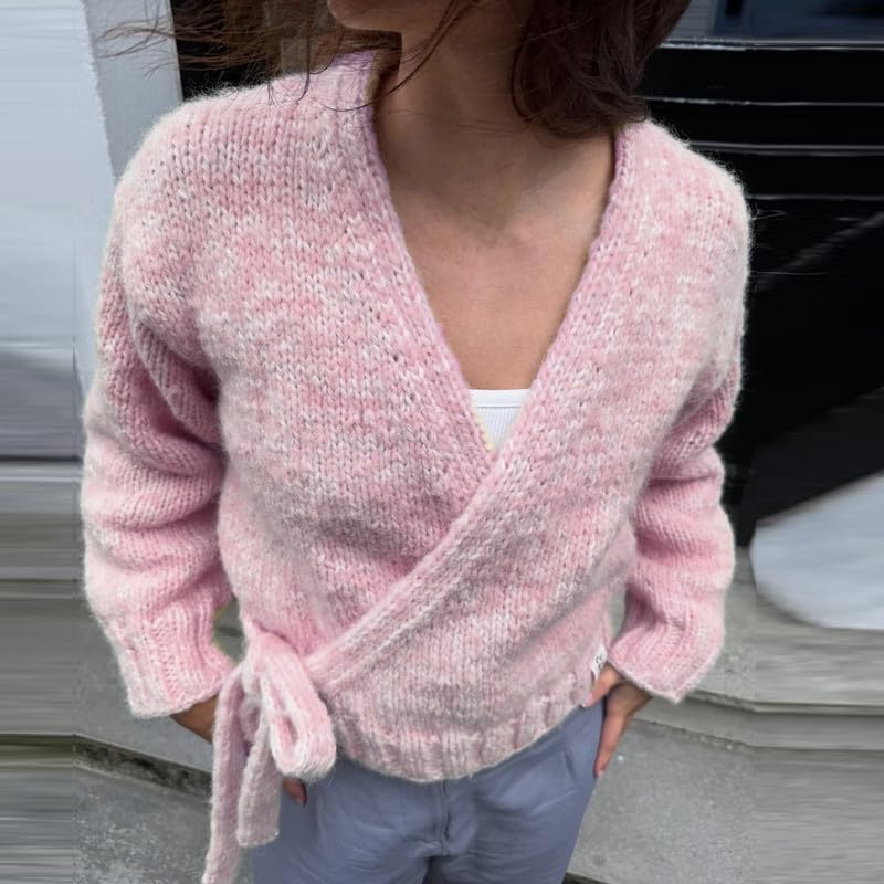 Wrap Sweater for Women Y2K Tie Front Long Sleeve V Neck Belted Cardigan Trendy Yoga Crop Knit Blouse Fall Winter2