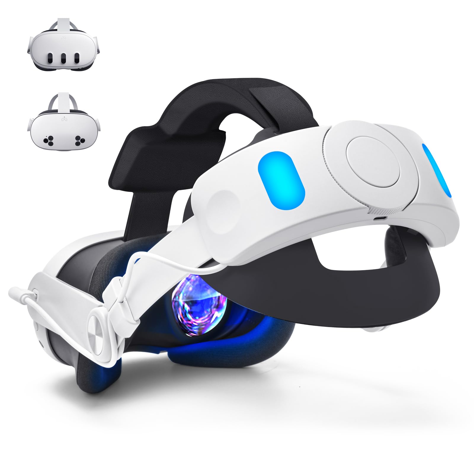 Lampelc Head Strap Accessories for Quest 3, Quest 3S, 6000mah Battery Pack Elite Strap with LED Display, RGB Lights, Headset Strap Replacement for Enhanced Playtime Comfort in VR