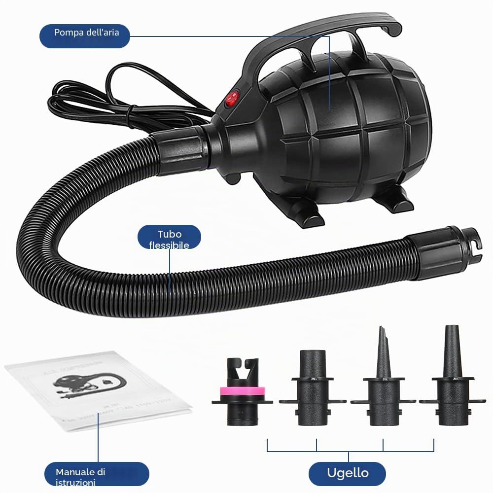 Irfora pompa elettrica portatile ad aria, 500 W, gonfiaggio rapido, per gommoni, materassi, rafts, barche, palle da yoga,