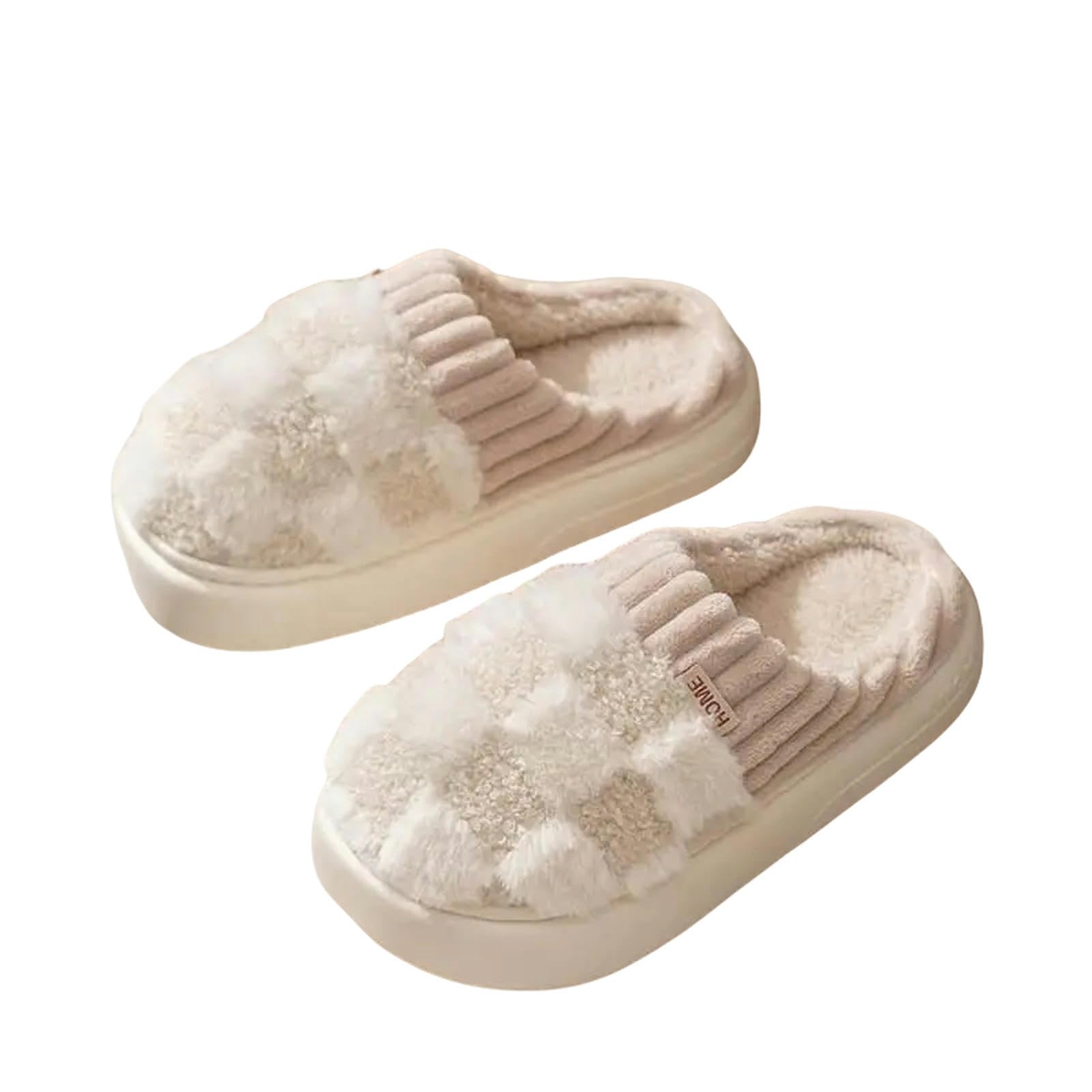 Pantofole Slifori di Cotone Spesse per Uomini per Usura All'aperto Inverno per Casa Interno Usi Anti -Slip E Pantofole Calde per Le Donne-bianco-38-39