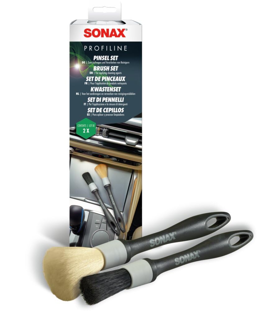 SONAX PROFILINE PinselSet (2 Stück) für die Reinigung von Felgen, Emblemen, Lüftungsschlitzen und Anderen schwer zugänglichen Bereichen am Fahrzeug | Art-No. 02990000