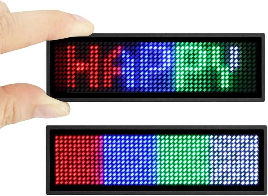 LED Name Tag 2 Pack, OUHL LED Name Badge Upgraded Cellphone Programmable Price Tag for Restaurant Shop Exhibition (Multicolored)