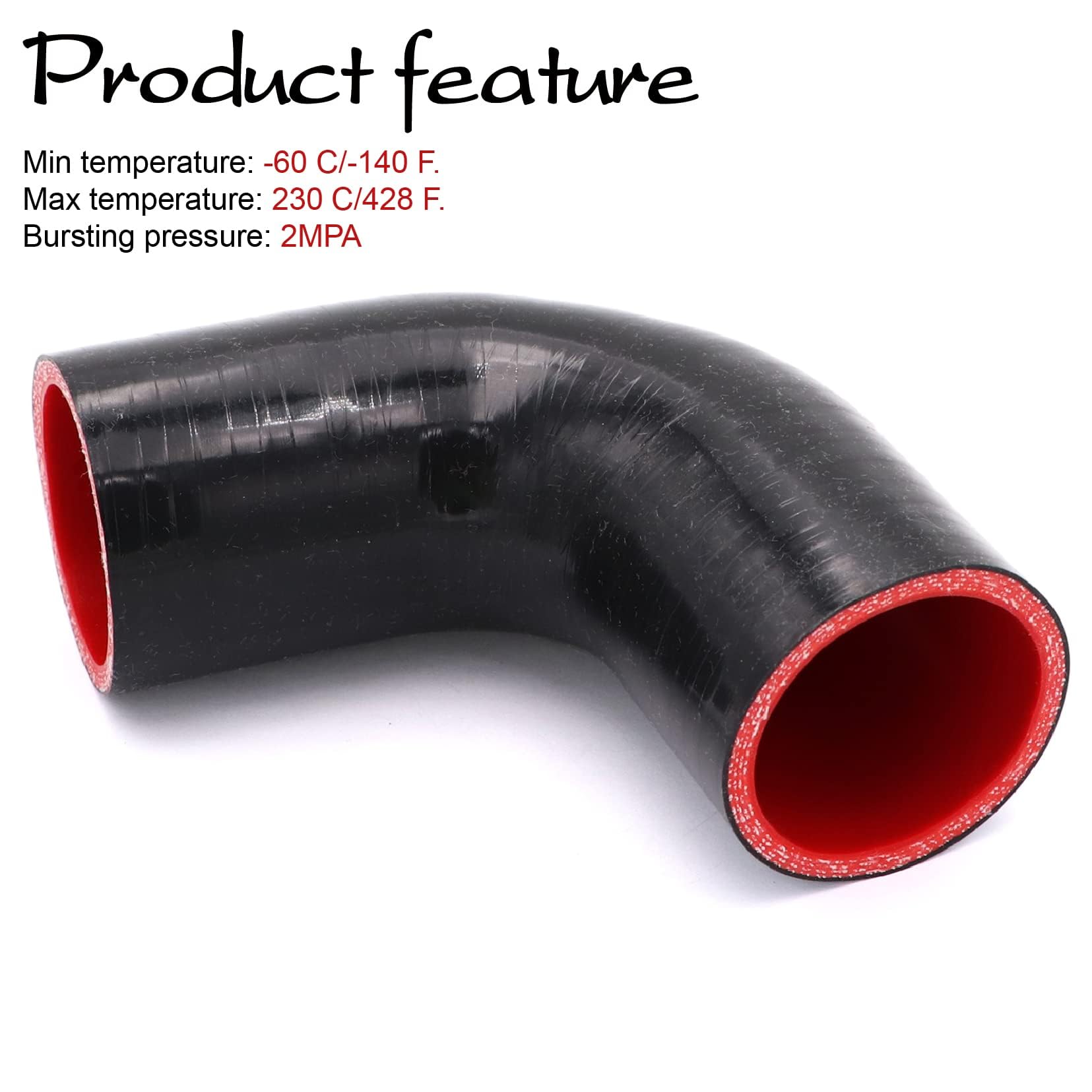 Manguera acopladora de codo de 90 grados de 51 mm, 4 capas reforzadas, longitud de 102 mm con 2 abrazaderas para turbo/intercooler/acoplador de tubería de admisión