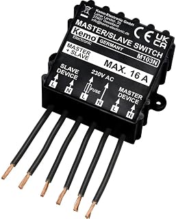 Kemo M103N Master / Slave Schalter 230 V/AC (400 V/AC). Schaltet bei Einschalten von Maschine, Lampe usw. andere Last aus. Überwachung von 1-phasigen oder 3-phasigen Maschinen, Schwarz