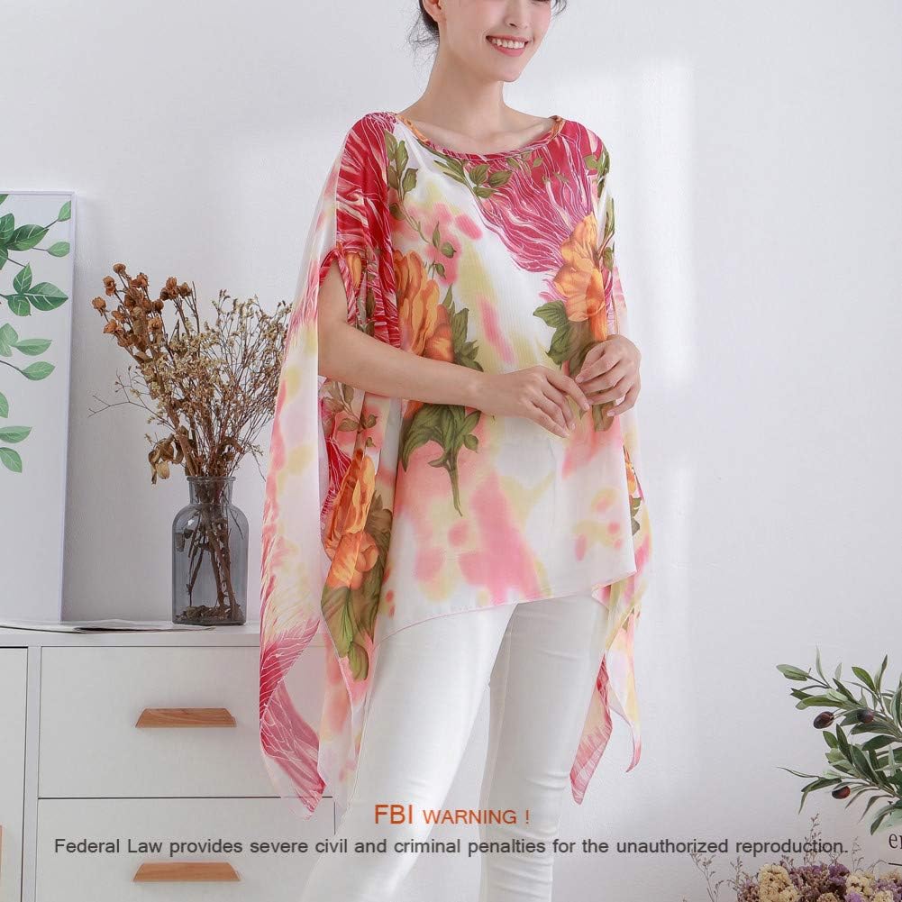 Max Hsuan Women's Loose Solid Sheer Chiffon Caftan Poncho Batwing Tunic Top Blouse Summer Oversized Shirts - Image 4