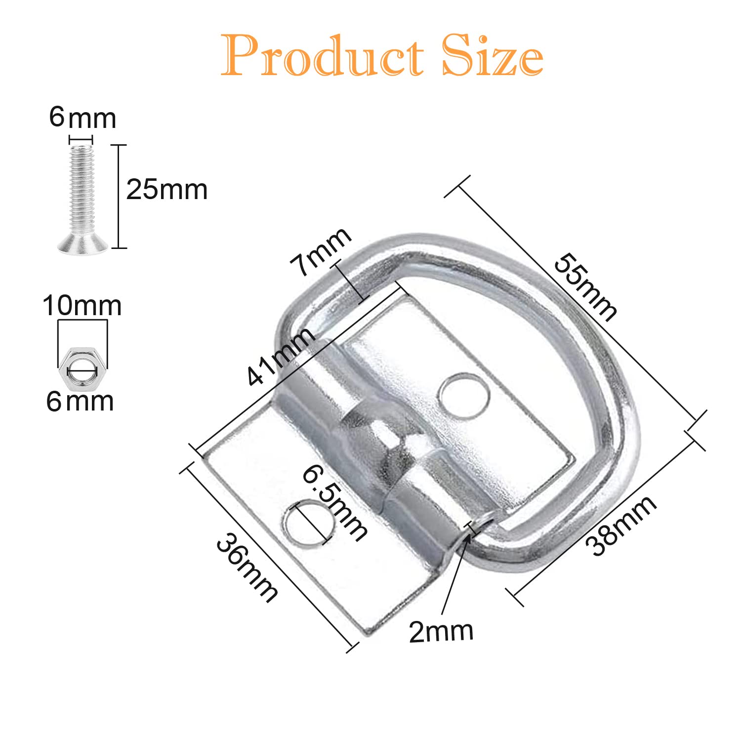 20 Anelli Di Ancoraggio A D - In Acciaio Per Fissaggio Carichi Su Furgoni, Barche E Rimorchi