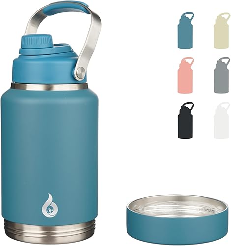 BJPKPK Botellas de agua aisladas de 64 onzas, aptas para lavavajillas, botella de agua de medio galón con mango de metal, tapa de boquilla sin BPA y