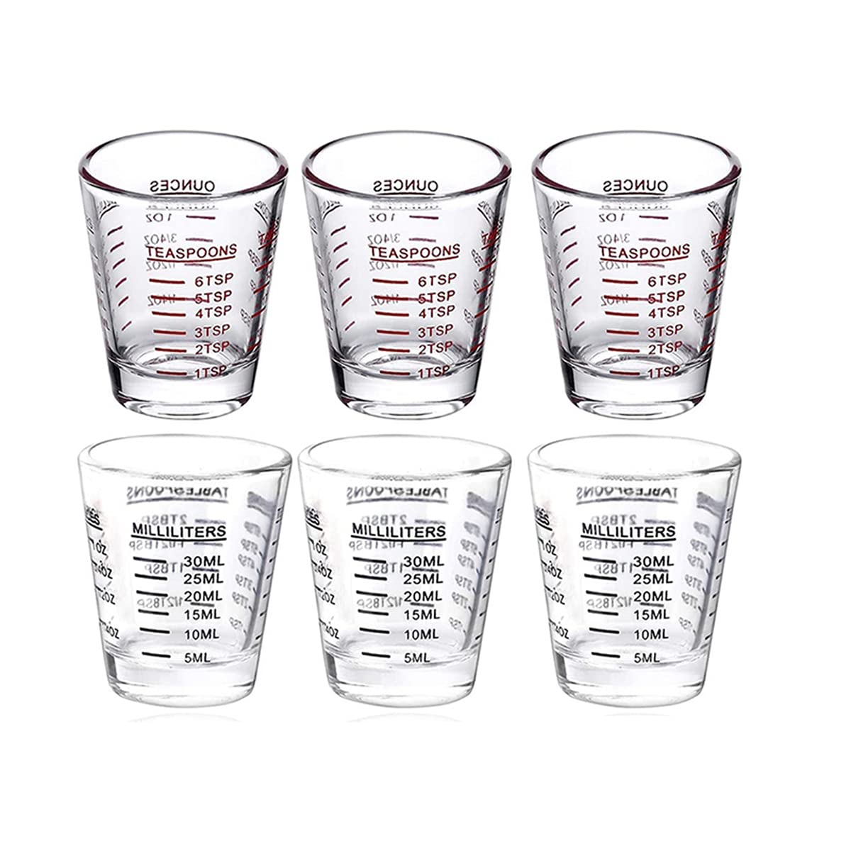 CTRLZS 6Pcs Measuring Cup Espresso Shot Glass Liquid Heavy Glass Wine Glass 26-Incremental Measurement 1Oz, 6, 2 Tbs, 30Ml