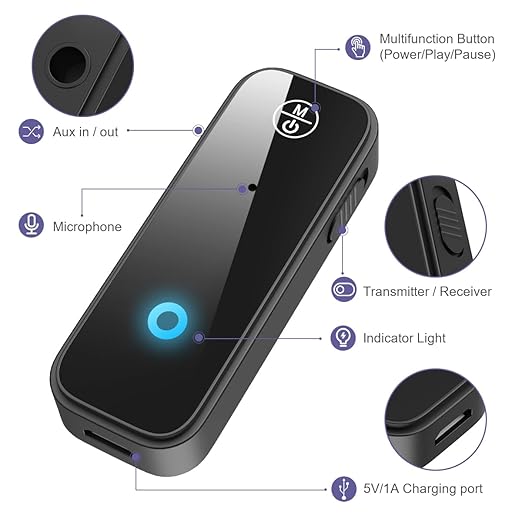 Adaptador Bluetooth Aux para Coche 2 en 1 Transmisor Receptor miniatura 4