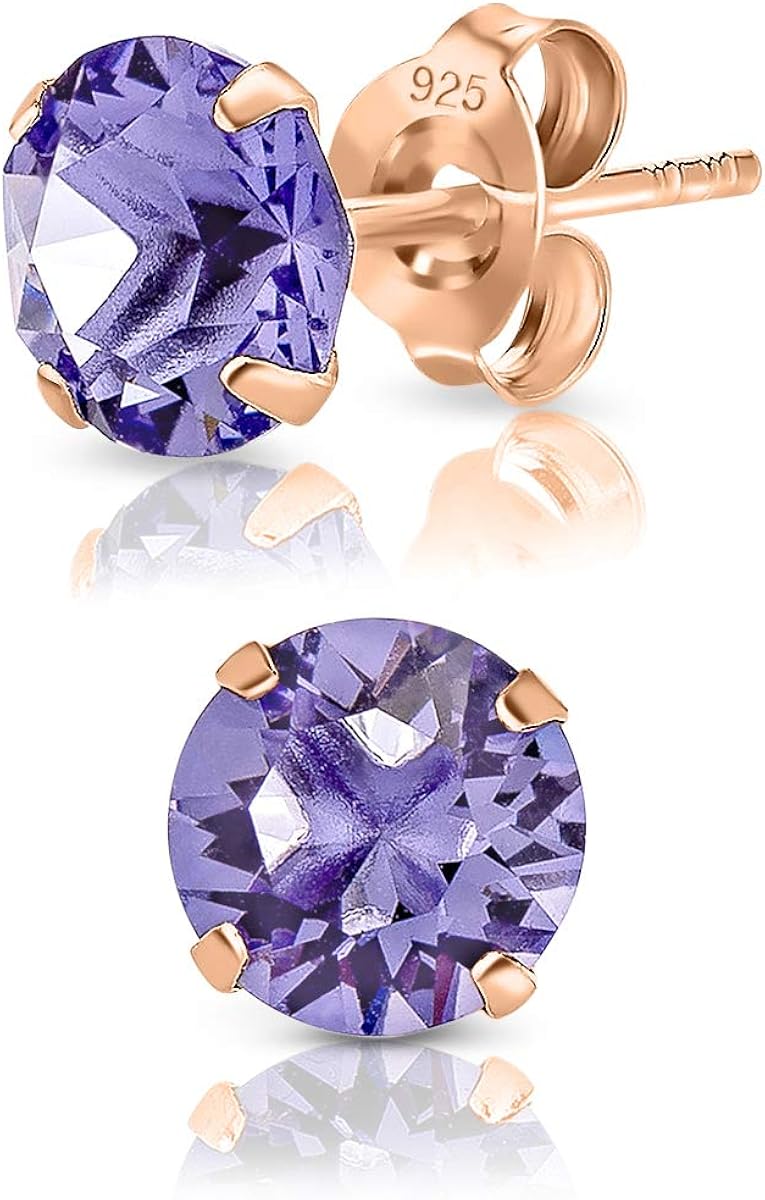 DTPSilver, 925 Sterling Silver Rose Gold Plated Round Stud Earrings made with Glittering Crystals from Swarovski® Elements - Image 3